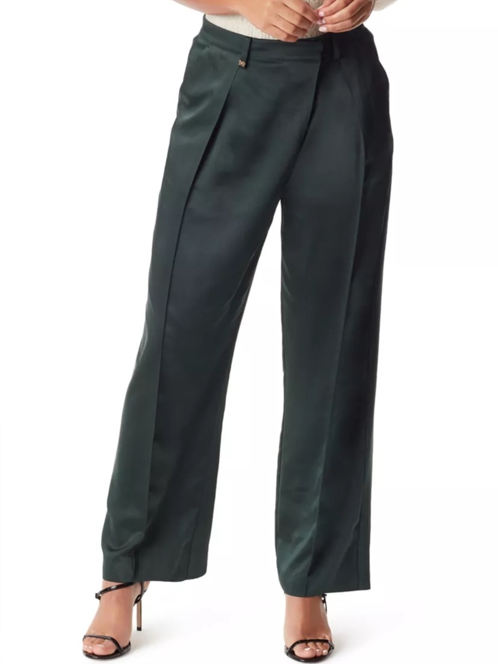 Sam Edelman Devyn Crossover Tapered Trouser Pants in Satin Emerald Green - Sz 10